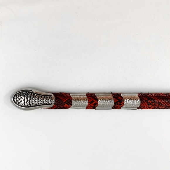 snake print belt with silver hardware